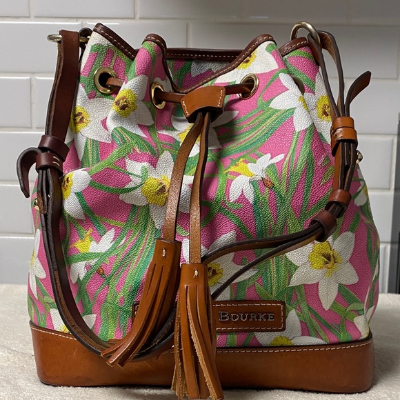 Dooney & Bourke Pink and Green Floral Drawstring, shoulder bag - Picture 2 of 13